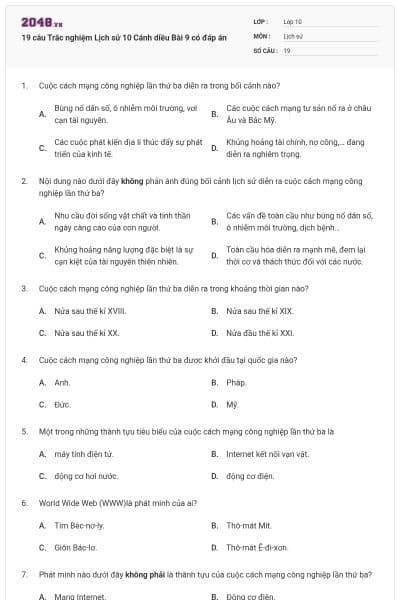 19 câu Trắc nghiệm Lịch sử 10 Cánh diều Bài 9 có đáp án