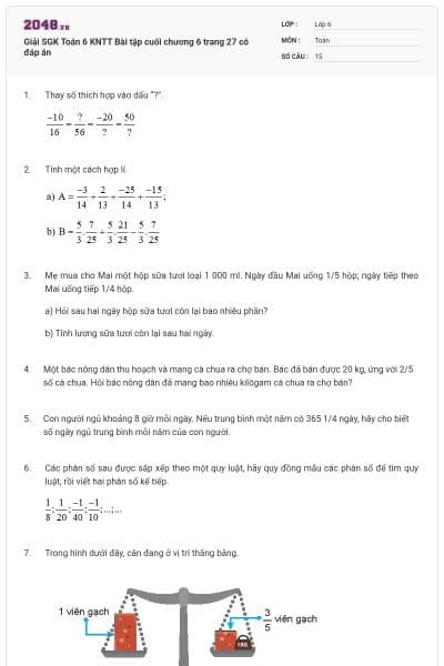 Giải SGK Toán 6 KNTT Bài tập cuối chương 6 trang 27 có đáp án