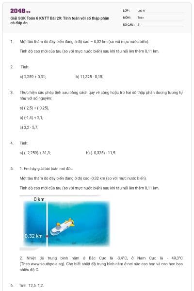 Giải SGK Toán 6 KNTT Bài 29: Tính toán với số thập phân có đáp án