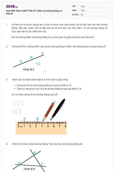 Giải SGK Toán 6 KNTT Bài 32: Điểm và đường thẳng có đáp án