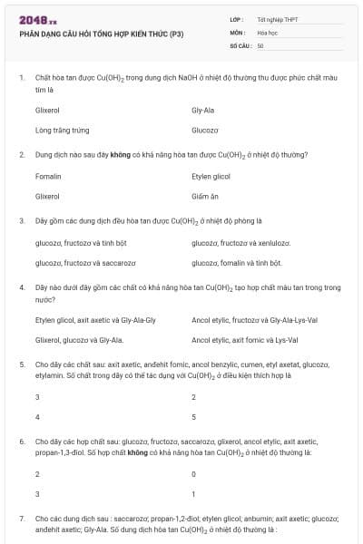 PHÂN DẠNG CÂU HỎI TỔNG HỢP KIẾN THỨC (P3)