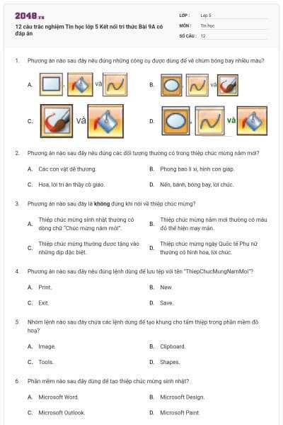 12 câu trắc nghiệm Tin học lớp 5 Kết nối tri thức Bài 9A có đáp án