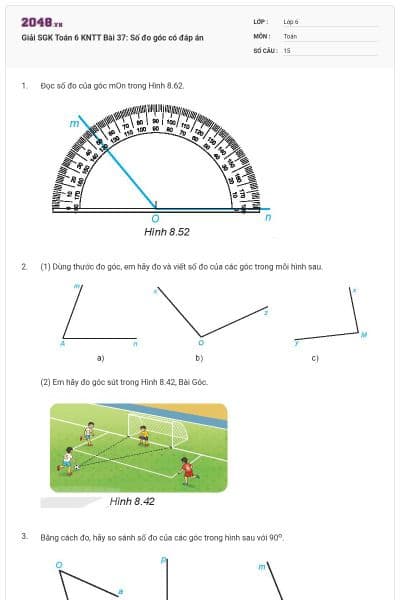 Giải SGK Toán 6 KNTT Bài 37: Số đo góc có đáp án
