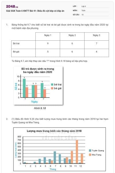 Giải SGK Toán 6 KNTT Bài 41: Biểu đồ cột kép có đáp án