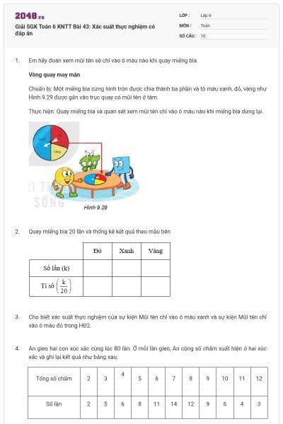 Giải SGK Toán 6 KNTT Bài 43: Xác suất thực nghiệm có đáp án