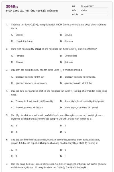 PHÂN DẠNG CÂU HỎI TỔNG HỢP KIẾN THỨC (P3)