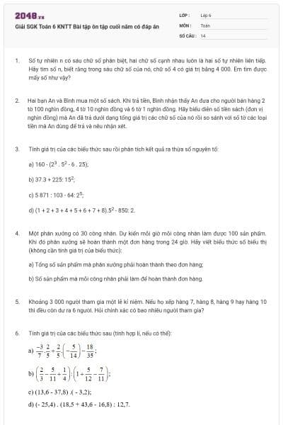 Giải SGK Toán 6 KNTT Bài tập ôn tập cuối năm có đáp án