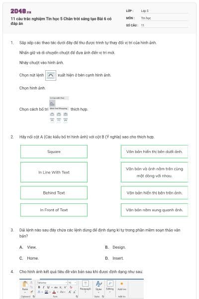 11 câu trắc nghiệm Tin học 5 Chân trời sáng tạo Bài 6 có đáp án