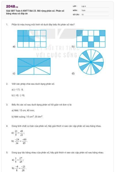 Giải SBT Toán 6 KNTT Bài 23. Mở rộng phân số. Phân số bằng nhau có đáp án