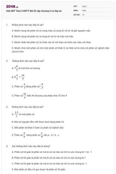 Giải SBT Toán 6 KNTT Bài Ôn tập chương 6 có đáp án