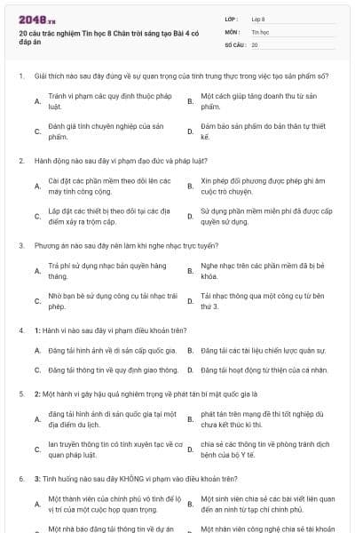 20 câu trắc nghiệm Tin học 8 Chân trời sáng tạo Bài 4 có đáp án