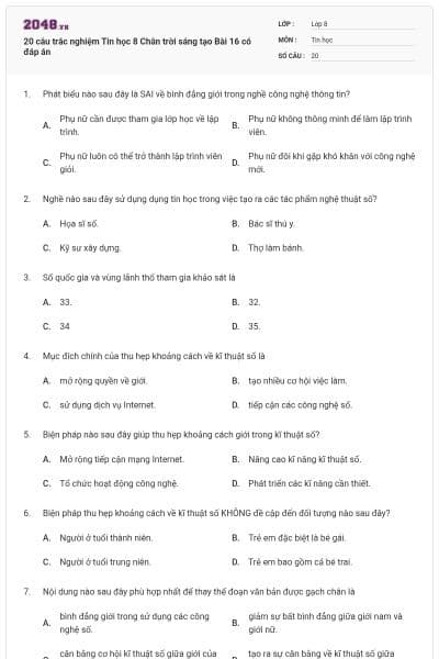 20 câu trắc nghiệm Tin học 8 Chân trời sáng tạo Bài 16 có đáp án