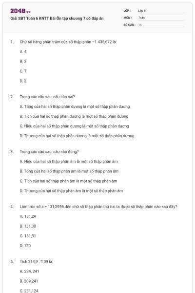 Giải SBT Toán 6 KNTT Bài Ôn tập chương 7 có đáp án