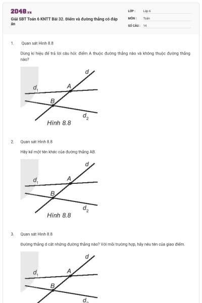 Giải SBT Toán 6 KNTT Bài 32. Điểm và đường thẳng có đáp án