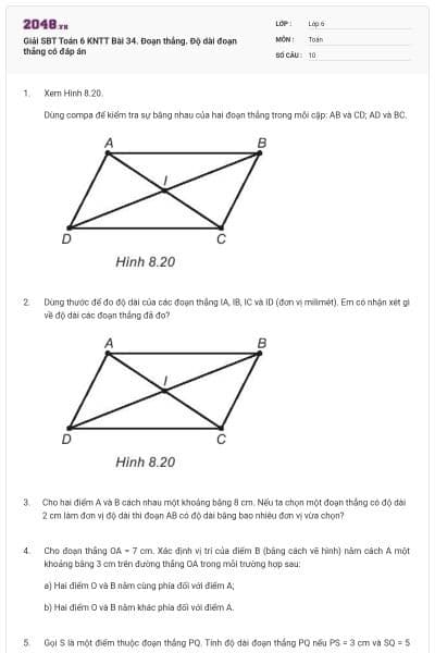 Giải SBT Toán 6 KNTT Bài 34. Đoạn thẳng. Độ dài đoạn thẳng có đáp án