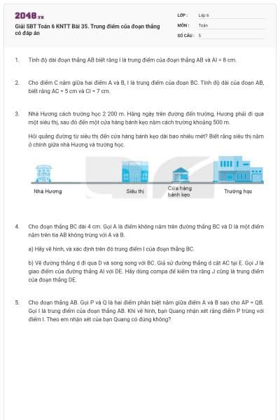 Giải SBT Toán 6 KNTT Bài 35. Trung điểm của đoạn thẳng có đáp án