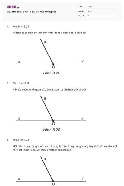 Giải SBT Toán 6 KNTT Bài 36. Góc có đáp án