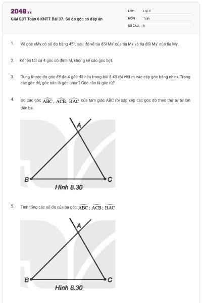Giải SBT Toán 6 KNTT Bài 37. Số đo góc có đáp án