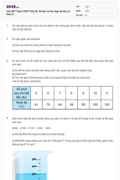 Giải SBT Toán 6 KNTT Bài 38. Dữ liệu và thu thập dữ liệu có đáp án
