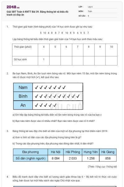 Giải SBT Toán 6 KNTT Bài 39. Bảng thống kê và biểu đồ tranh có đáp án