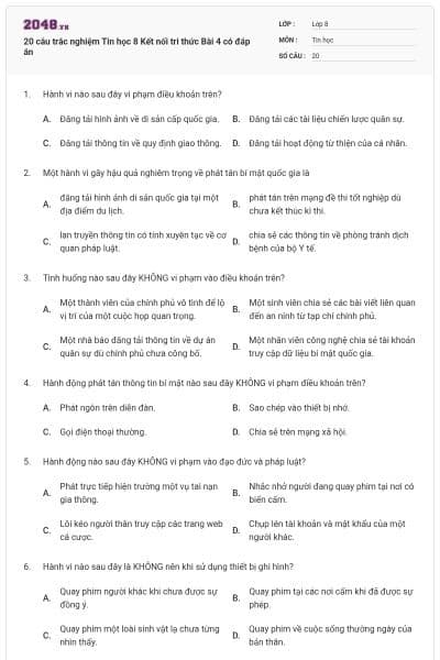20 câu trắc nghiệm Tin học 8 Kết nối tri thức Bài 4 có đáp án