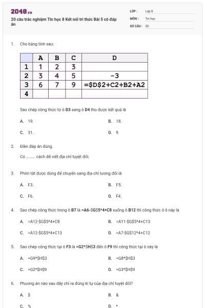 20 câu trắc nghiệm Tin học 8 Kết nối tri thức Bài 5 có đáp án