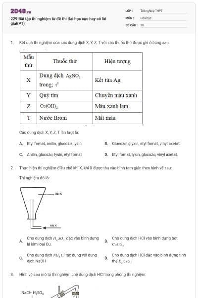 229 Bài tập thí nghiệm từ đề thi đại học cực hay có lời giải(P1)