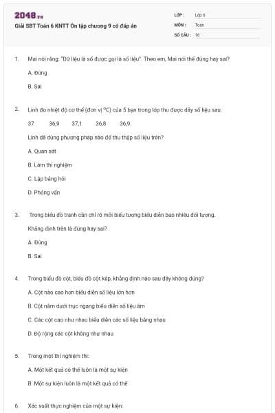 Giải SBT Toán 6 KNTT Ôn tập chương 9 có đáp án