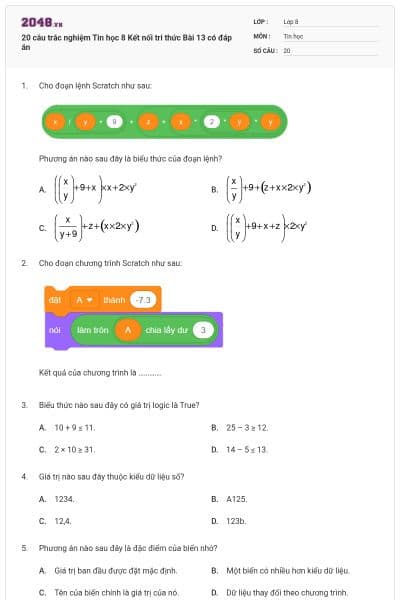 20 câu trắc nghiệm Tin học 8 Kết nối tri thức Bài 13 có đáp án