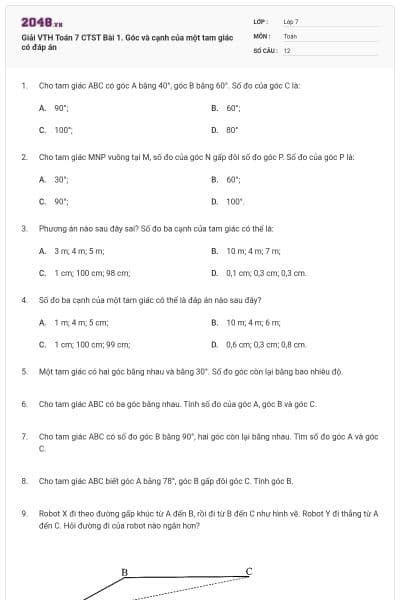 Giải VTH Toán 7 CTST Bài 1. Góc và cạnh của một tam giác có đáp án