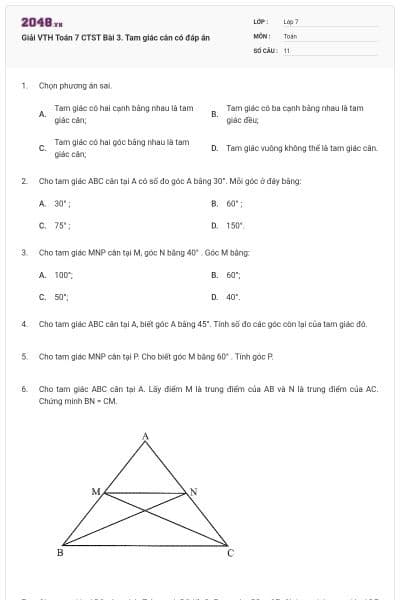 Giải VTH Toán 7 CTST Bài 3. Tam giác cân có đáp án