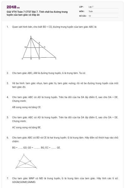 Giải VTH Toán 7 CTST Bài 7. Tính chất ba đường trung tuyến của tam giác có đáp án