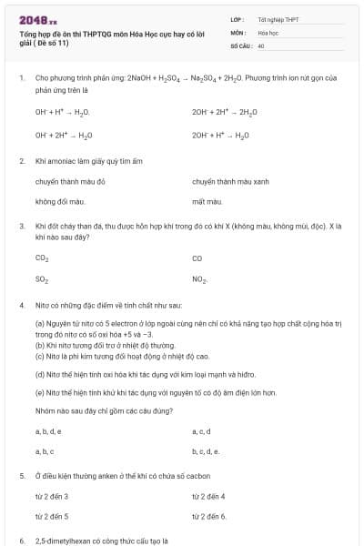 Tổng hợp đề ôn thi THPTQG môn Hóa Học cực hay có lời giải ( Đề số 11)