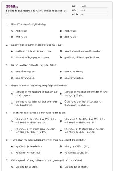 Bộ 5 đề thi giữa kì 2 Địa lí 10 Kết nối tri thức có đáp án - Đề 5