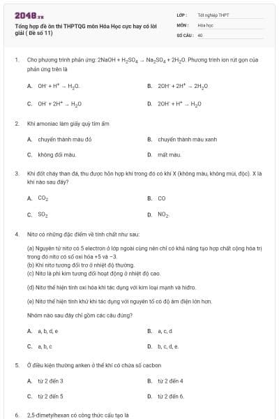 Tổng hợp đề ôn thi THPTQG môn Hóa Học cực hay có lời giải ( Đề số 11)
