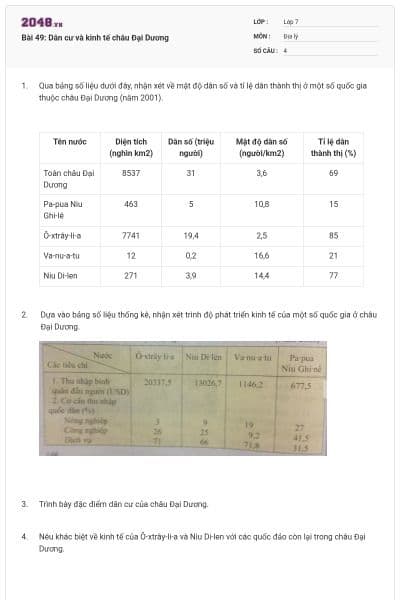 Bài 49: Dân cư và kinh tế châu Đại Dương