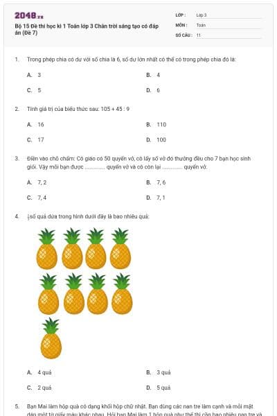Bộ 15 Đề thi học kì 1 Toán lớp 3 Chân trời sáng tạo có đáp án (Đề 7)