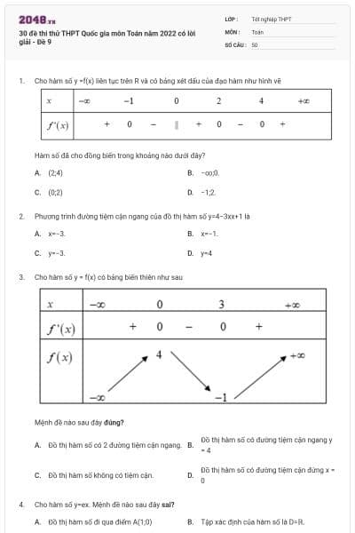 30 đề thi thử THPT Quốc gia môn Toán năm 2022 có lời giải - Đề 9