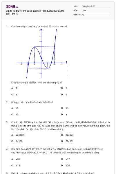 30 đề thi thử THPT Quốc gia môn Toán năm 2022 có lời giải - Đề 10