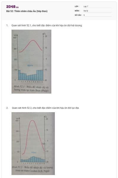 Bài 52: Thiên nhiên châu Âu (tiếp theo)