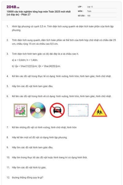 10000 câu trắc nghiệm tổng hợp môn Toán 2025 mới nhất (có đáp án) - Phần 27