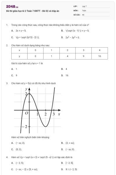 Đề thi giữa học kì 2 Toán 7 KNTT - Đề 02 có đáp án