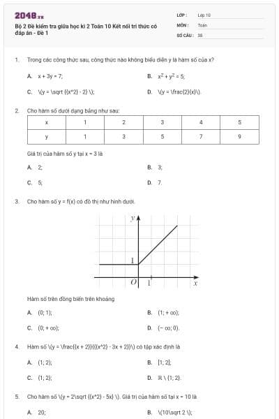 Bộ 2 Đề kiểm tra giữa học kì 2 Toán 10 Kết nối tri thức có đáp án - Đề 1