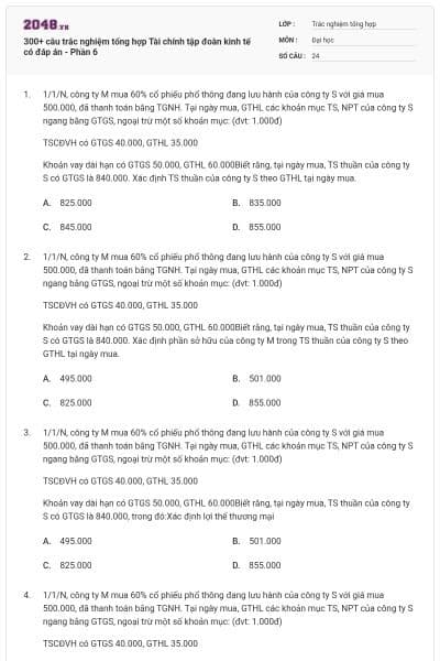 300+ câu trắc nghiệm tổng hợp Tài chính tập đoàn kinh tế có đáp án - Phần 6