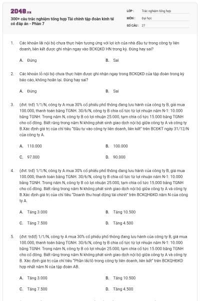 300+ câu trắc nghiệm tổng hợp Tài chính tập đoàn kinh tế có đáp án - Phần 7