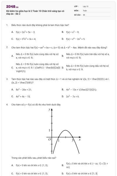 Đề kiểm tra giữa học kì 2 Toán 10 Chân trời sáng tạo có đáp án - Đề 2