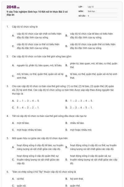 9 câu Trắc nghiệm Sinh học 10 Kết nối tri thức Bài 3 có đáp án