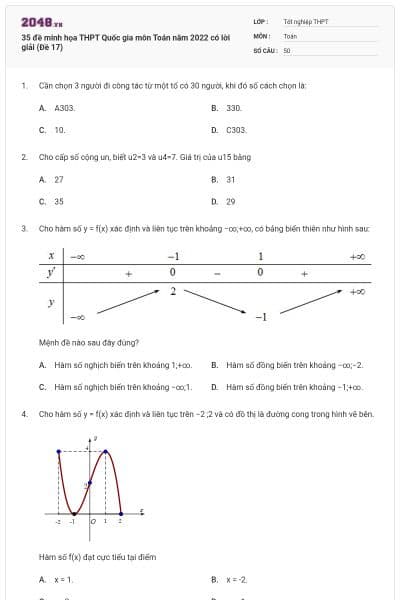35 đề minh họa THPT Quốc gia môn Toán năm 2022 có lời giải (Đề 17)