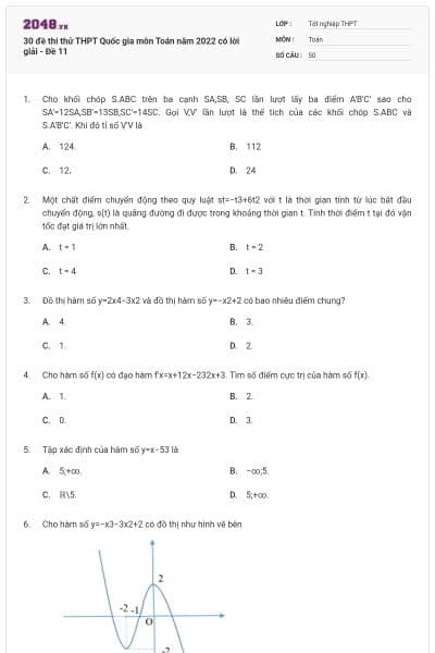 30 đề thi thử THPT Quốc gia môn Toán năm 2022 có lời giải - Đề 11