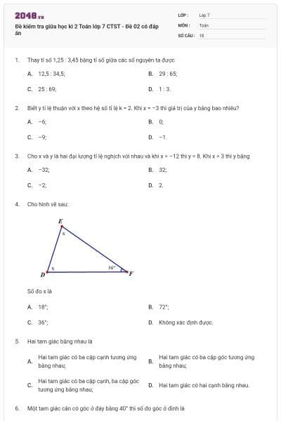 Đề kiểm tra giữa học kì 2 Toán lớp 7 CTST - Đề 02 có đáp án